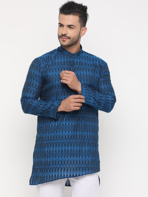 

SHOWOFF Men Blue & Grey Woven Design Straight Kurta