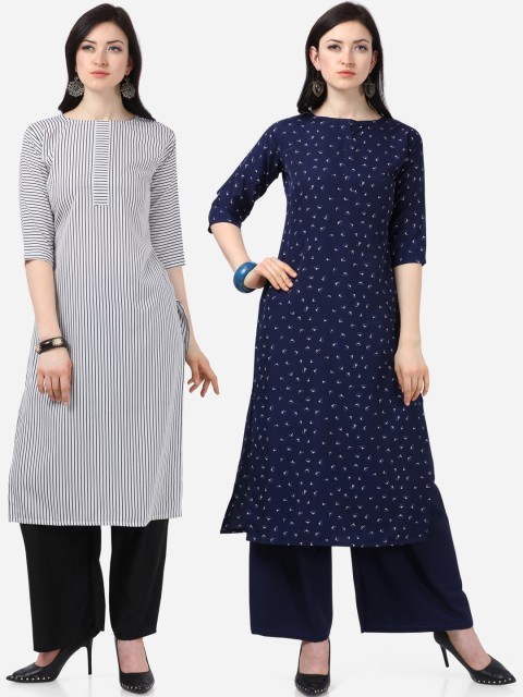 

Silk Bazar Women Pack of 2 Printed Straight Kurtas, White