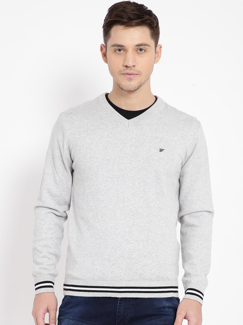 

t-base Men Grey Solid Pullover Sweater