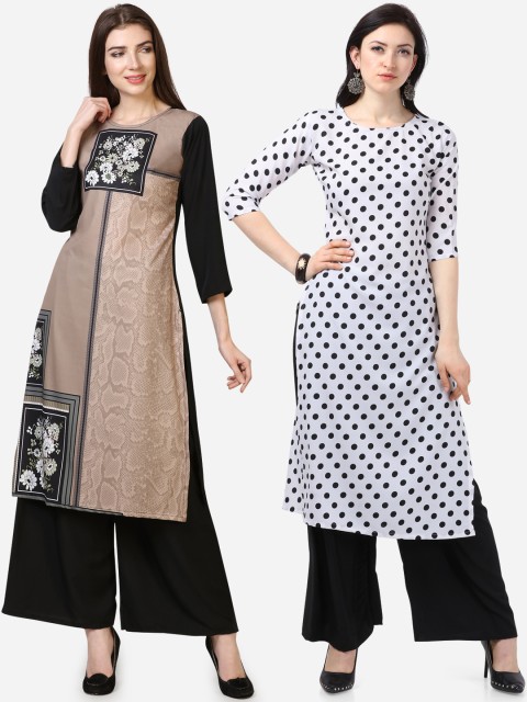 

Silk Bazar Women Pack Of 2 Beige & White Printed A-Line Kurta