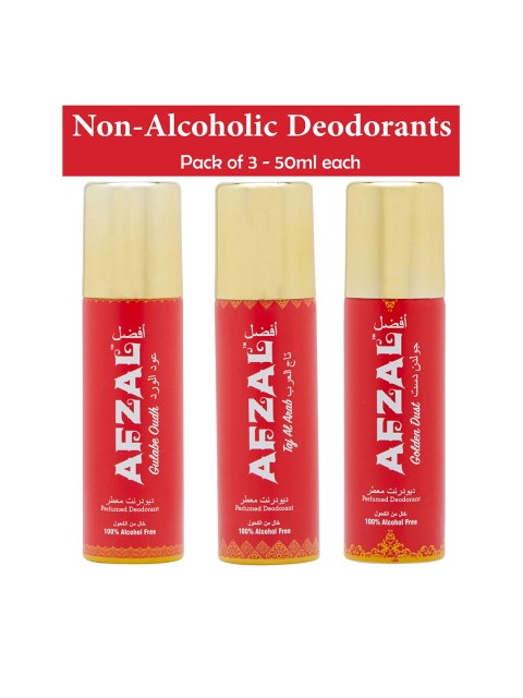 

AFZAL Pack of 3 Golden Dust + Taj Al Arab & Gulabe Oudh Combo Deodorants 50 ml each, Multi