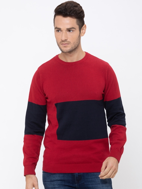 

Globus Men Red & Navy Blue Colourblocked Pullover Sweater