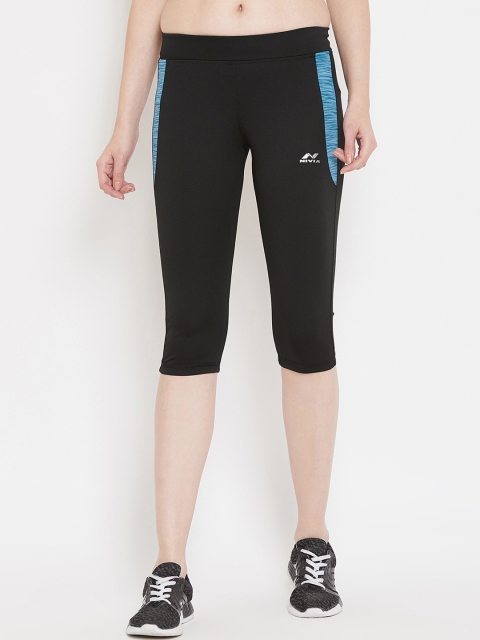 

NIVIA Women Black & Blue Solid Slim Fit Capris