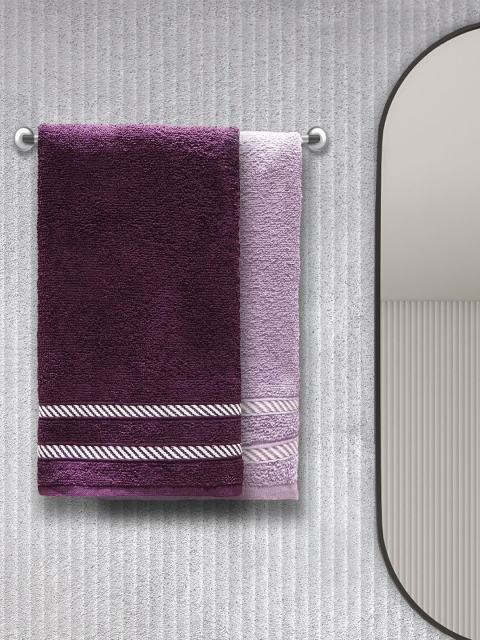 

Trident Set Of 4 Striped 380 GSM Hand Towels, Purple