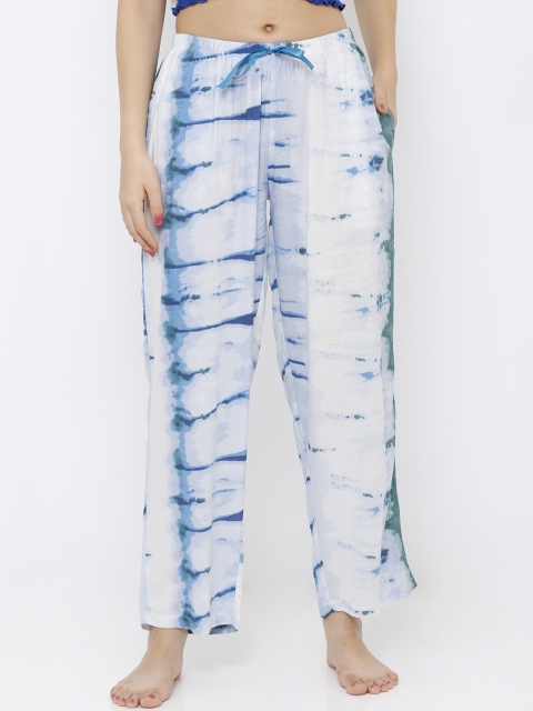 

Heart 2 Heart Women White & Blue Tie-Dye Printed Lounge Pants