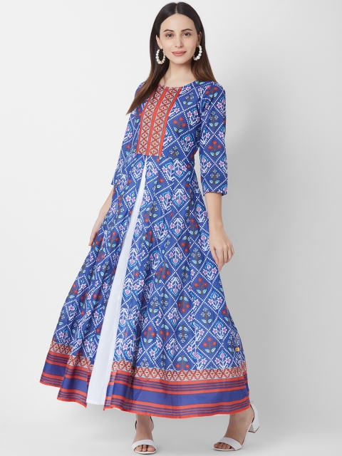 

Vedic Women Blue Printed Pure Cotton Kurti
