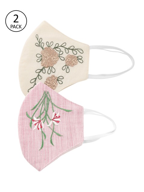 

ABWAIND Women Pack Of 2 Reusable 3-Ply Cloth Mask, Beige