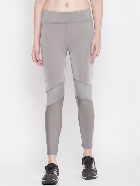 PERFKT-U Women Grey Solid Skinny-Fit Panelled Work Out Tights