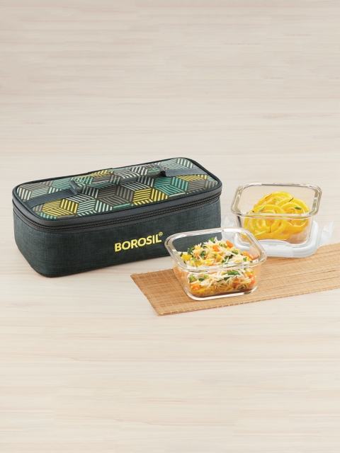 

BOROSIL Olive Green Borosilicate Glass 2 Piece Square Containers Lunch Box With Bag