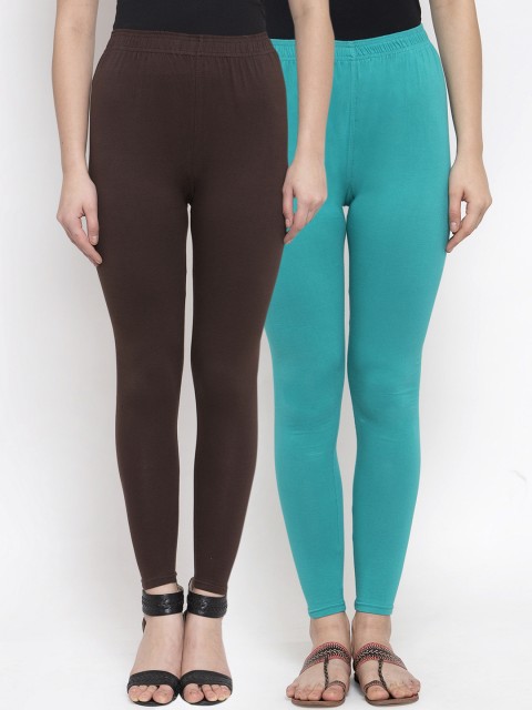

TAG 7 Women Pack Of 2 Solid Ankle-Length Leggings, Turquoise blue