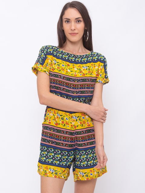 

Globus Women Blue & Yellow Printed Playsuit