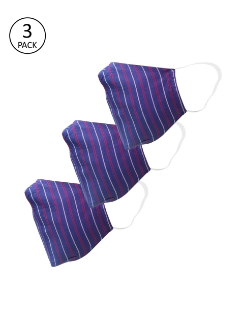 

nestroots Unisex Pack Of 3 Blue Striped 2-Ply Reusable Cloth Mask