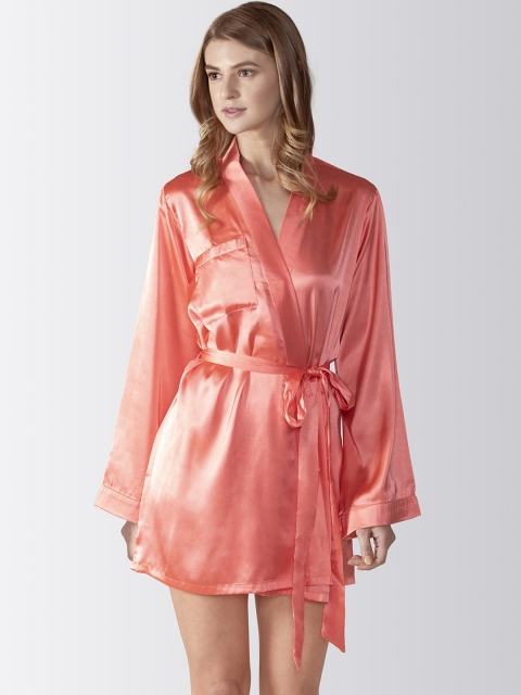 

ADORENITE Women Peach-Coloured Bridesmaid Embroidered Satin Robe