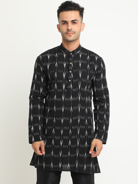 

SHOWOFF Men Black & Grey Woven Design Straight Kurta