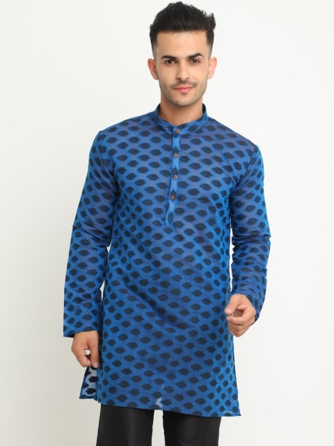 

SHOWOFF Men Blue Woven Design Straight Kurta