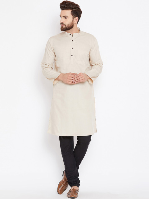 

even Men Beige Woven Design Straight Kurta