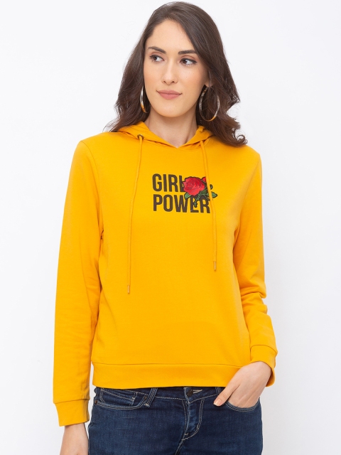 

Globus Women Mustard Yellow Printed Hooded Sweatshirt