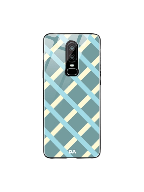 

DailyObjects Teal Blue & White Diagonal Checks OnePlus 6 Glass Case