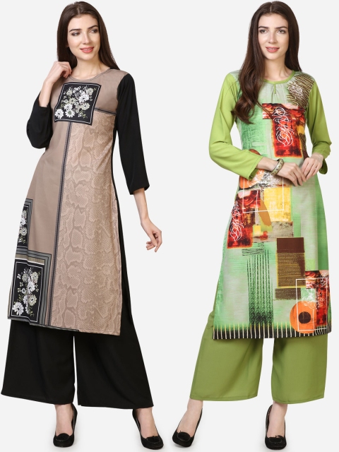 

Silk Bazar Women Pack of 2 Printed A-Line Kurtas, Beige