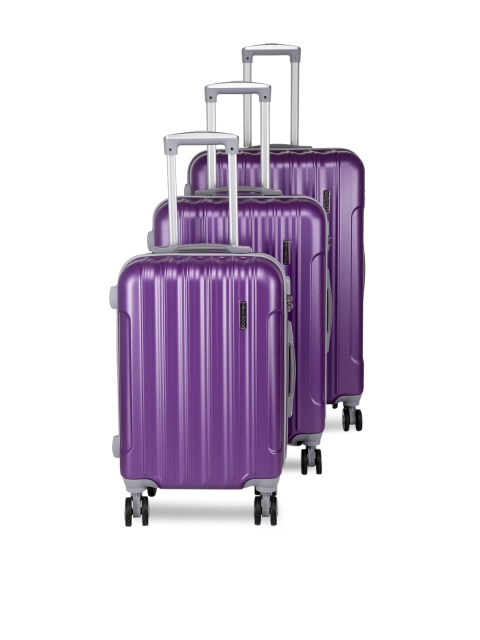 

Teakwood Leathers Set Of 3 Purple Textured Hard-Sided Trolley Suitcases