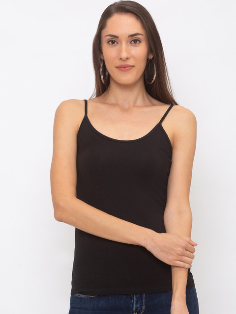

Globus Women Black Solid Tank Pure Cotton Top