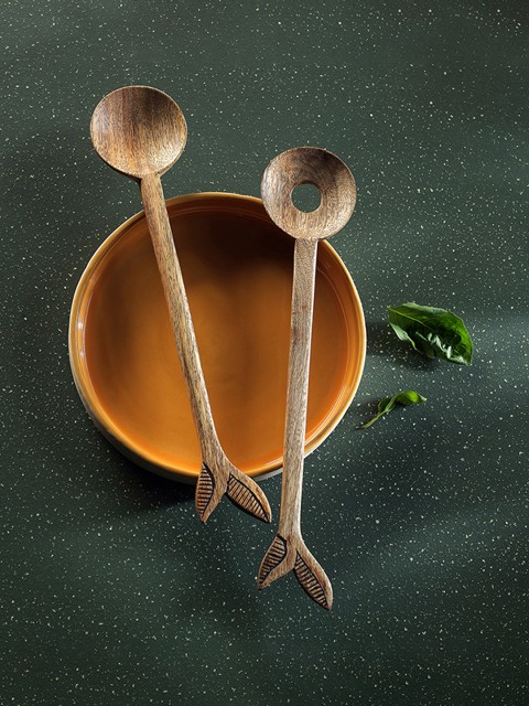 

ellementry Set Of 2 Brown Solid Salad Spoons