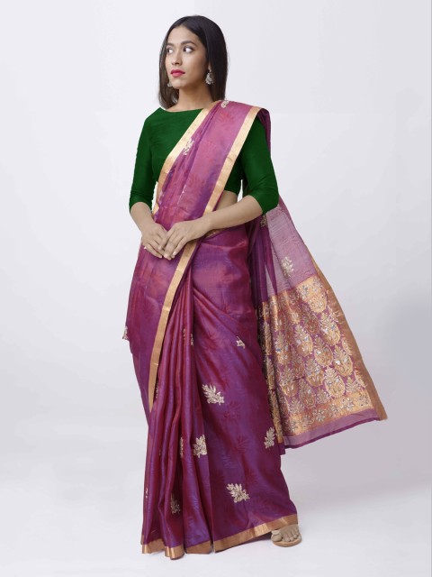 

Unnati Silks Pink Pure Silk Embroidered Kanjeevaram Saree