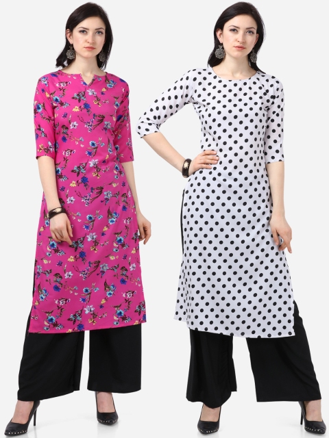 

Silk Bazar Women Pack of 2 Printed Straight Kurtas, Pink