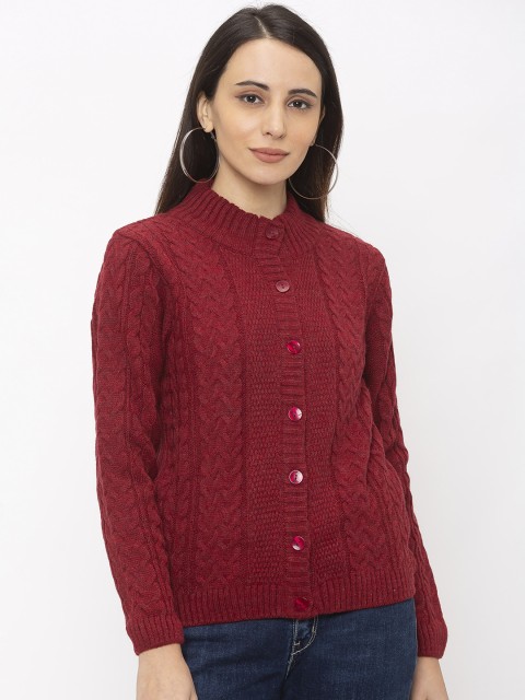 

Globus Women Red Self Design Cardigan Sweater