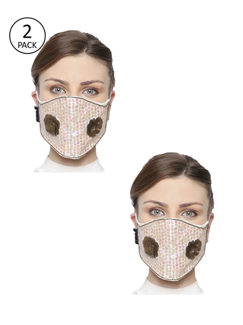

Anekaant Women 2 Pcs 3-Ply Art Silk Embellished Outdoor Reusable Fashion Masks, White