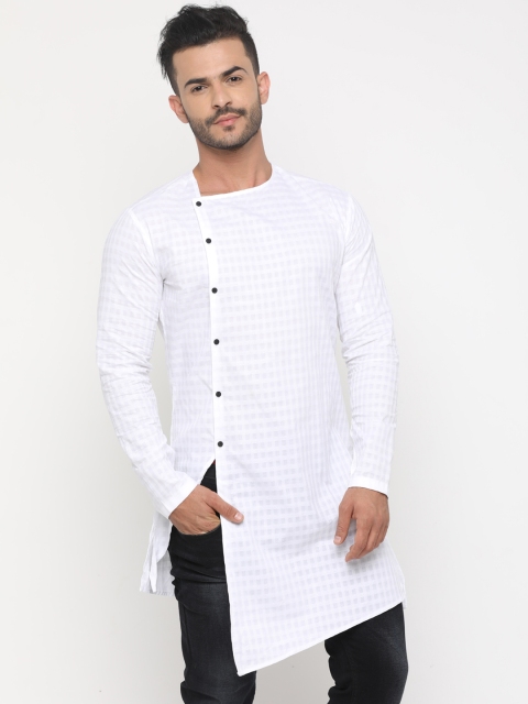 SHOWOFF Men White Chikankari Straight Kurta