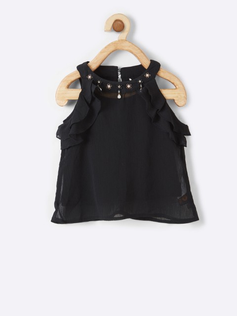

VITAMINS Girls Black Embellished A-Line Top