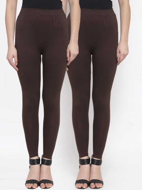 

TAG 7 Women Pack Of 2 Brown Solid Ankle-Length Leggings