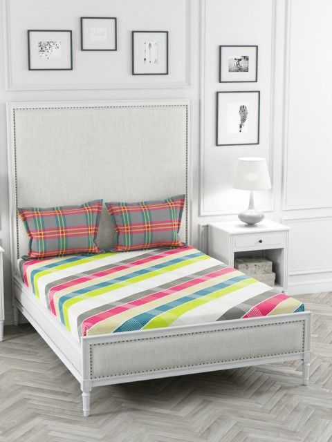 

Portico New York Multicoloured Striped Queen Bedsheet with 2 Pillow Covers, Multi