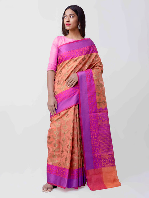 

Unnati Silks Orange & Pink Silk Cotton Woven Design Banarasi Saree