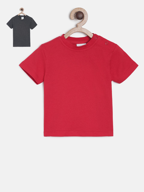 

MINI KLUB Boys Pack Of 2 Red Grey Solid Round Neck Pure Cotton T-shirt