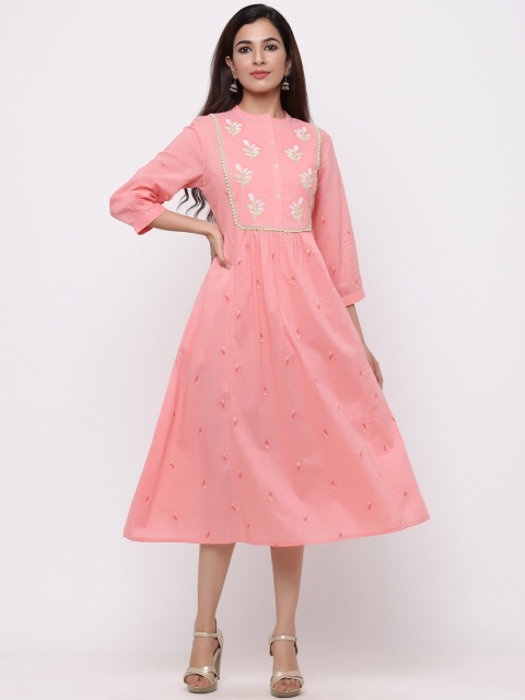 

Juniper Women Pink Embroidered Ethnic Fit and Flare Dress