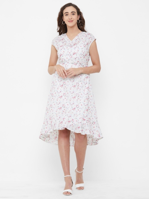 

109F Women White Floral Printed A-Line Dress