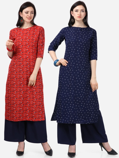 

Silk Bazar Women Red & Navy Blue Pack of 2 Printed Straight Kurta