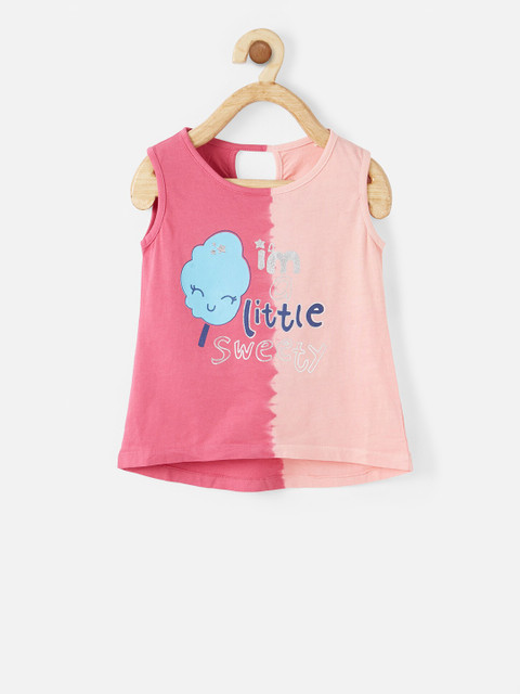 

VITAMINS Girls Pink Printed Tank Pure Cotton Top