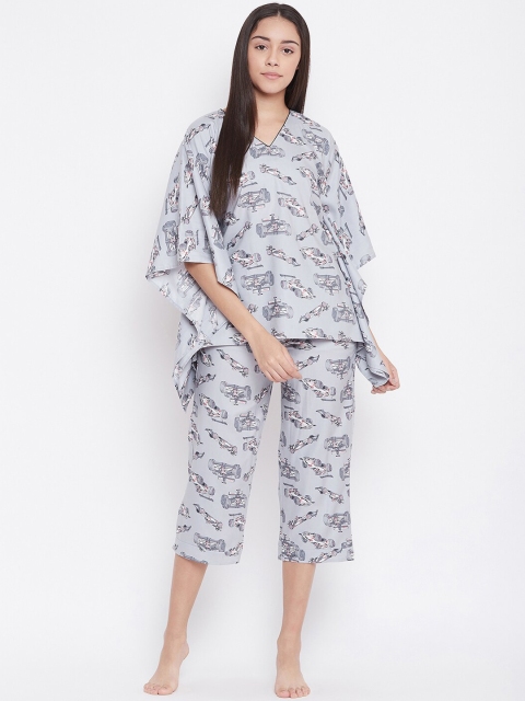 

The Kaftan Company Women Grey Printed Night suit