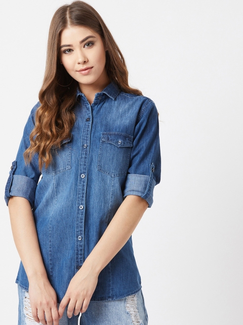 

The Dry State Women Blue Comfort Regular Fit Faded Casual Denim Shirt