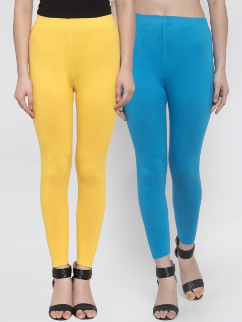 

TAG 7 Women Pack Of 2 Solid Ankle-Length Leggings, Blue