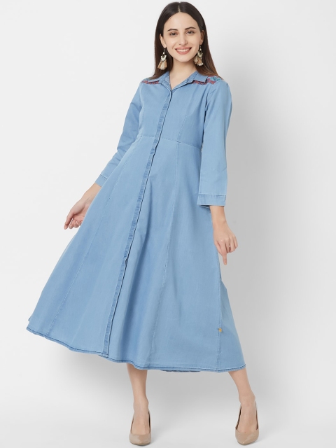 

Vedic Women Blue Yoke Design Fit and Flare Dress