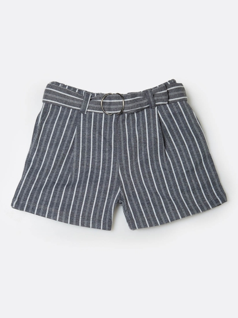 

VITAMINS Girls Grey & White Striped Regular Fit Shorts