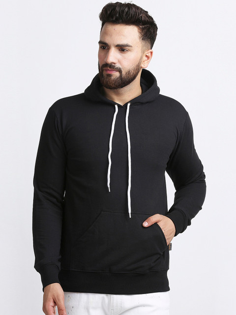 

Rodzen Men Black Solid Hooded Sweatshirt