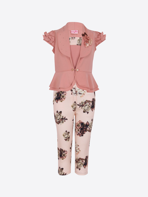 

CUTECUMBER Girls Pink & Cream Solid Top with Capris, Peach