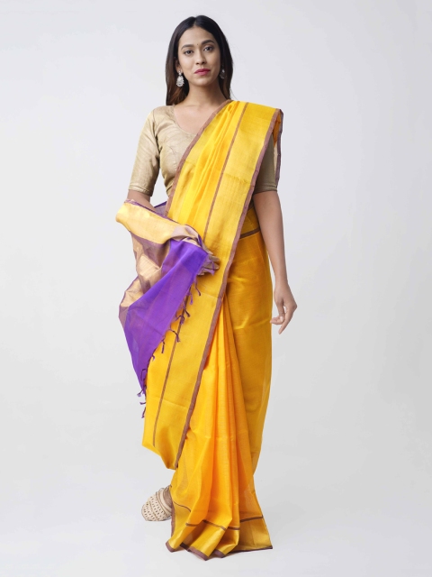 

Unnati Silks Yellow & Purple Silk Cotton Woven Design Uppada Saree