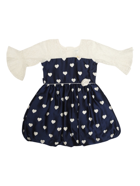 

Doodle Girls Navy Blue & White Printed Balloon Dress
