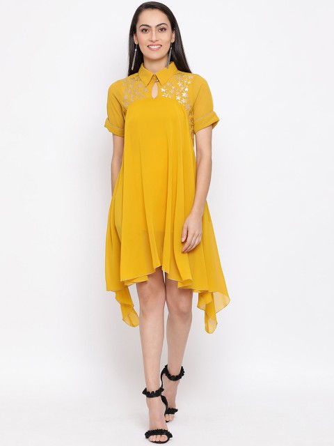 

ALL WAYS YOU Women Mustard Yellow Floral Print A-Line Dress